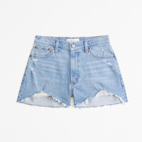Abercrombie & Fitch The Mom Short Curve Love Mid Rise Cut Off Denim Shorts 27/4 - Picture 1 of 6